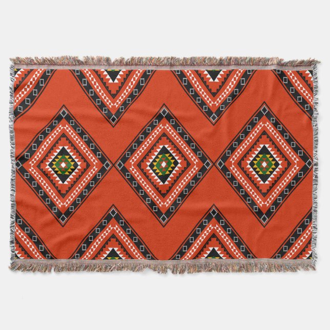 Bold Diamond Pattern Boho Throw Blanket  (Front)