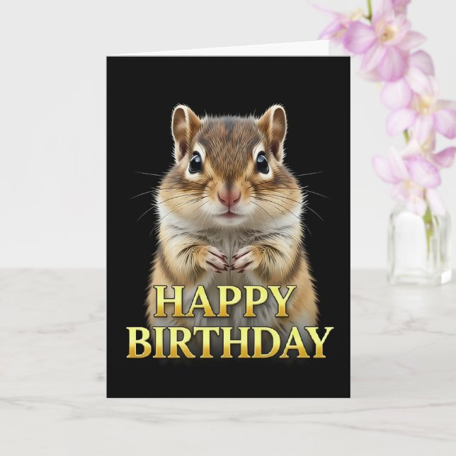 BOLD DISTINCT CLOSEUP CHIPMUNK BIRTHDAY CARD (Orchid)