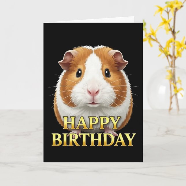 BOLD DISTINCT CLOSEUP GUINEAPIG BIRTHDAY CARD (Yellow Flower)