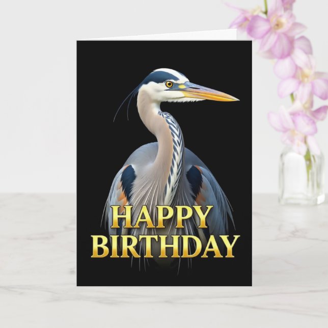 BOLD DISTINCT CLOSEUP HERON BIRTHDAY CARD (Orchid)