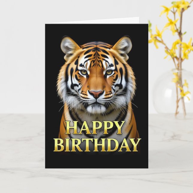 BOLD DISTINCT CLOSEUP TIGER BIRTHDAY CARD (Yellow Flower)