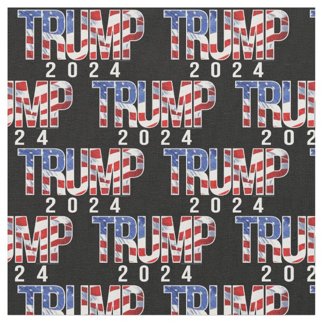Bold Donald Trump 2024 Patriotic Pattern Fabric (Close Up)