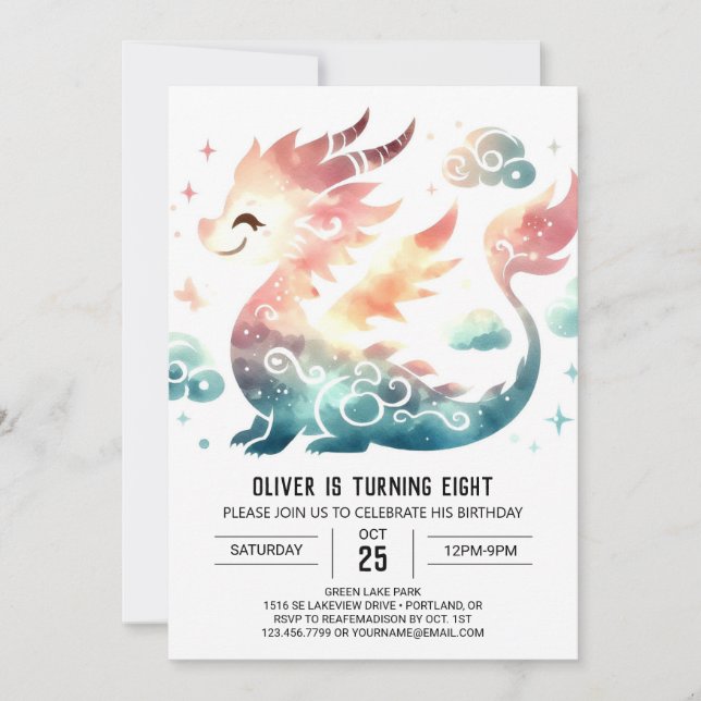 Bold Dragon Birthday Printable Invitation (Front)