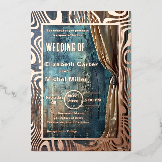 Bold Dramatic Modern  Contemporary Foil Invitation (Front)