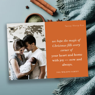 Bold Dusky Rustic Minimal 1 Photo Rust Christmas Holiday Card