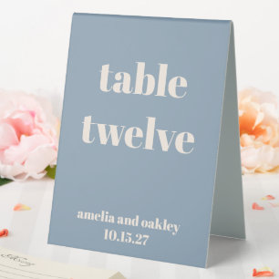 Bold Dusty Blue Retro Custom Wedding Number