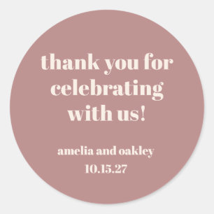 Bold Dusty Rose Retro Custom Wedding Thank You  Classic Round Sticker