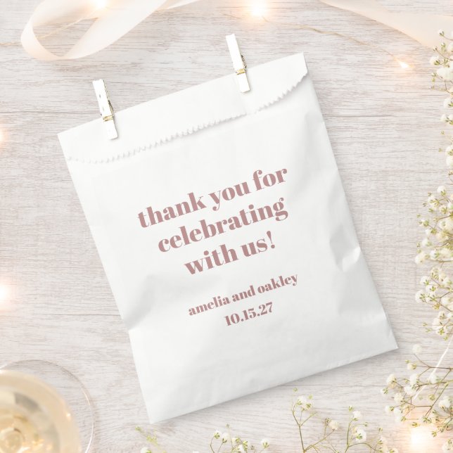 Bold Dusty Rose Retro Custom Wedding Thank You  Favour Bag (Clipped)