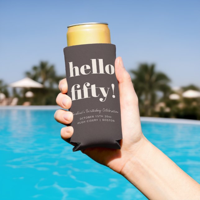 Bold Earthy Brown Modern 50th Birthday Custom  Seltzer Can Cooler (In Situ Pool)