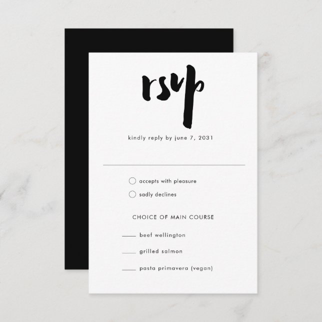 Bold Edgy Modern Black Brush Script Wedding  RSVP Card (Front/Back)