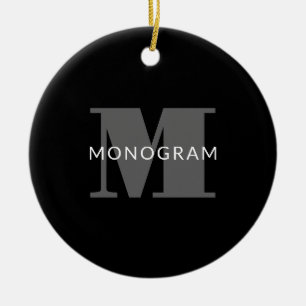 Bold Editable Text   Black White & Grey Ceramic Ornament