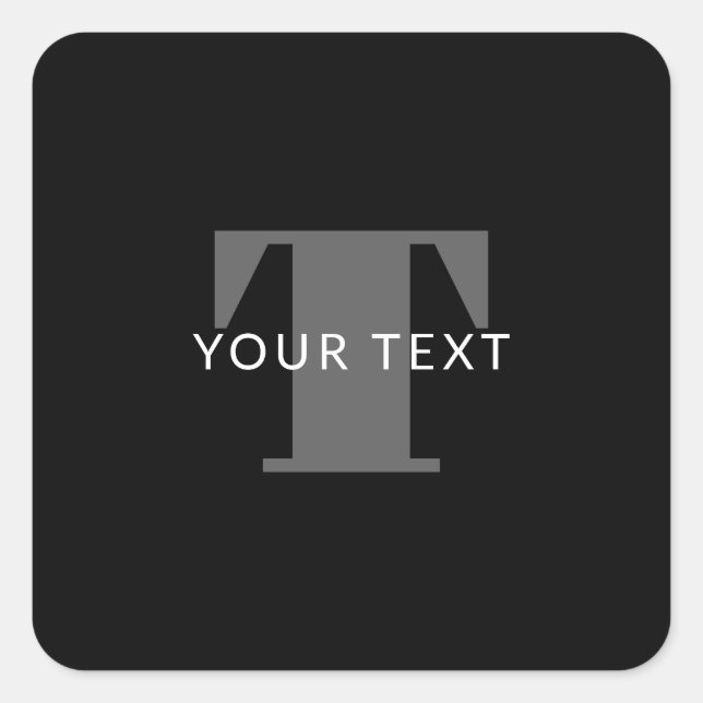 Bold Editable Text | Black White & Grey Square Sticker (Front)