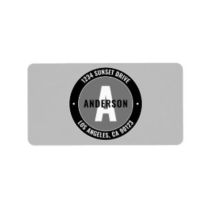 Bold Editable Text & Monogram   Black White & Grey Label