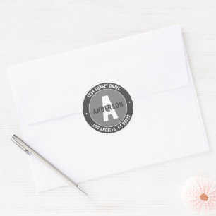 Bold Editable Text & Monogram   Grey & White Classic Round Sticker