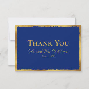 Bold Elegance Luxe Gold Edge Royal Blue Wedding Thank You Card