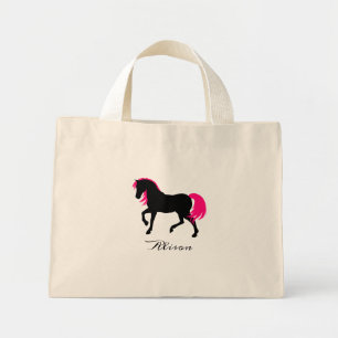 Bold Elegant Animal Personalised Black Pink Horse Mini Tote Bag