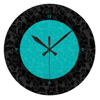 Turquoise Damask Clocks, Turquoise Damask Wall Clocks