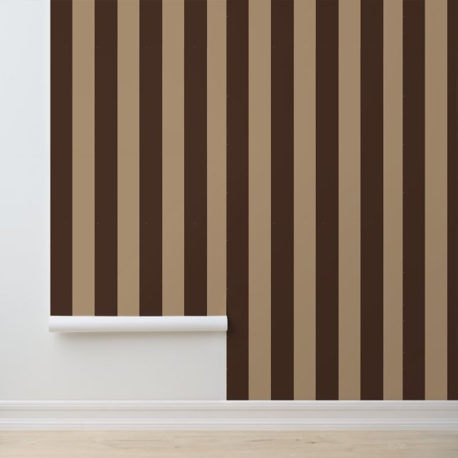 Bold Elegant Dark Brown Beige Stripes Wallpaper (Application)