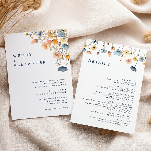 Bold Elegant Floral All in One Wedding Details and Invitation (Creator Uploaded)