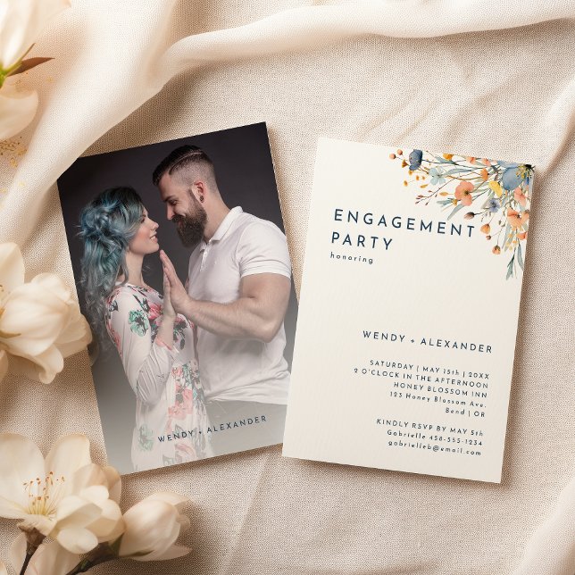 Bold Elegant Floral Engagement Party Photo Invitation (Creator Uploaded)