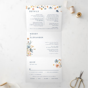 Bold Elegant Floral Wedding All in One Tri-Fold Invitation