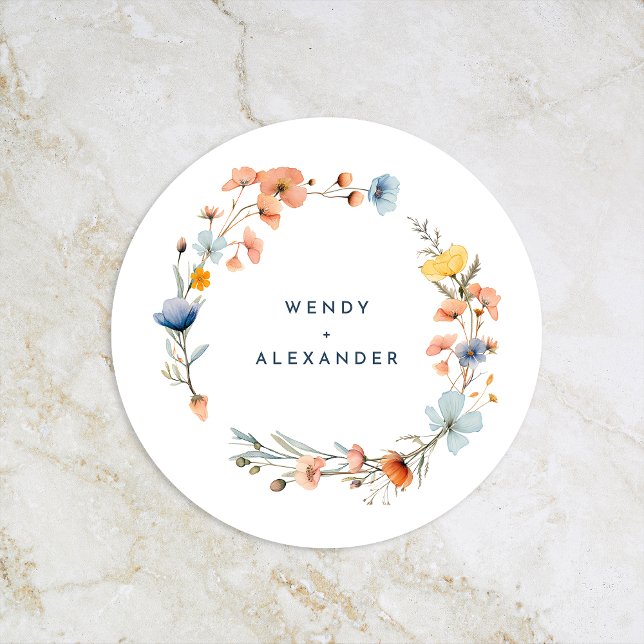 Bold Elegant Floral Wedding Round Paper Coaster (Creator Uploaded)