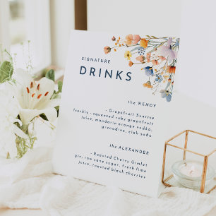 Bold Elegant Floral Wedding Signature Drinks Pedestal Sign