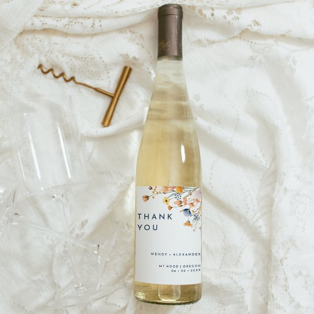 Bold Elegant Floral Wedding Thank You Wine Label (Creator Uploaded)