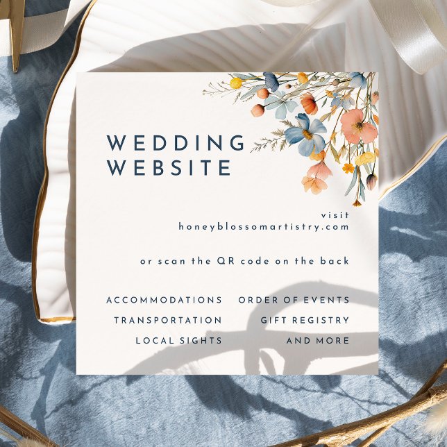 Bold Elegant Floral Wedding Website QR Code Enclosure Card (Creator Uploaded)
