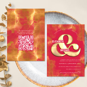 Bold Elegant Gold Magenta Wedding QR Code Detail Invitation
