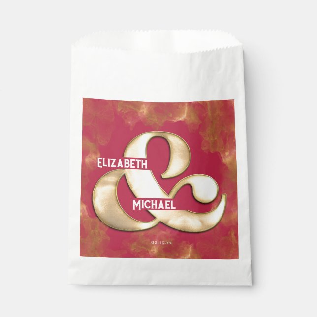 Bold Elegant Gold Pink Magenta Custom Wedding Favour Bag (Front)