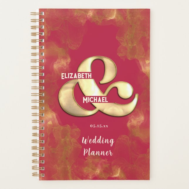 Bold Elegant Gold Pink Magenta Custom Wedding Planner (Front)
