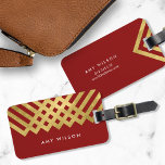 Bold Elegant Red Faux Gold Geometric Luggage Tag<br><div class="desc">Stay stylish on-the-go with this elegant red bag tag featuring a bold faux gold geometric design. Personalise this tag with your information and for more options such as to change the font and it's size click the "Customise it" button. *Please note that the Zazzle Watermark that appears in the zoom...</div>