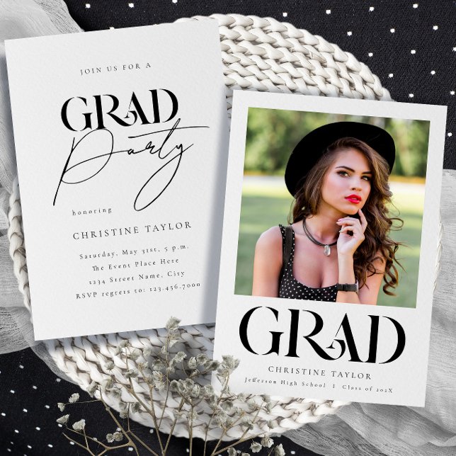 Bold Elegant Typography Photo Graduation Party Invitation (Creator Uploaded)