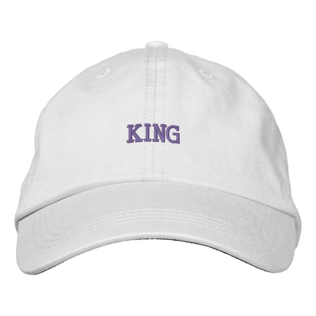 Bold Embroidered King Text on Classic White-Hat Hat (Front)