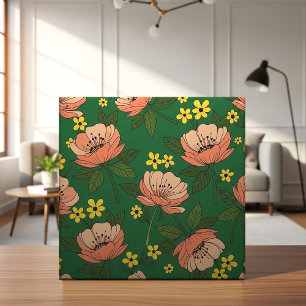Bold Emerald Green and Peach Modern Floral Pattern Ceramic Tile