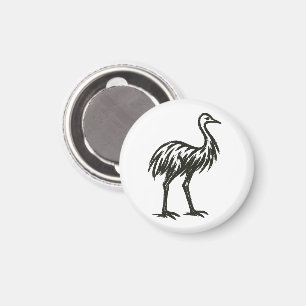 Bold Emu Wild Ink Brush Bird Illustration on Magnet