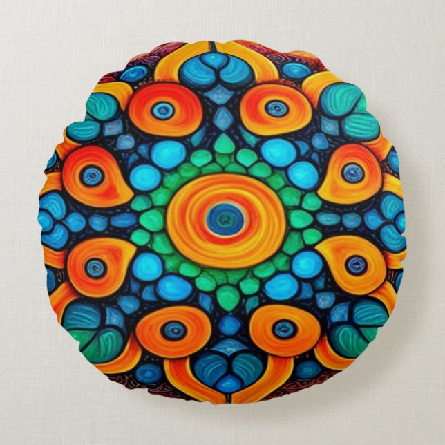 Bold Ethnic Mandala Round Cushion (Front)