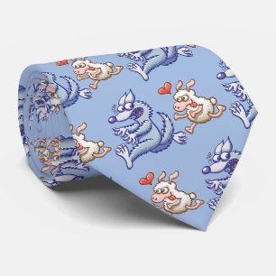 Bold ewe in love running after a scared wolf tie