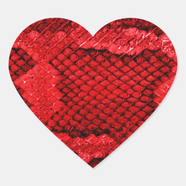 Bold exotic snake skin print texture pattern red heart sticker (Front)