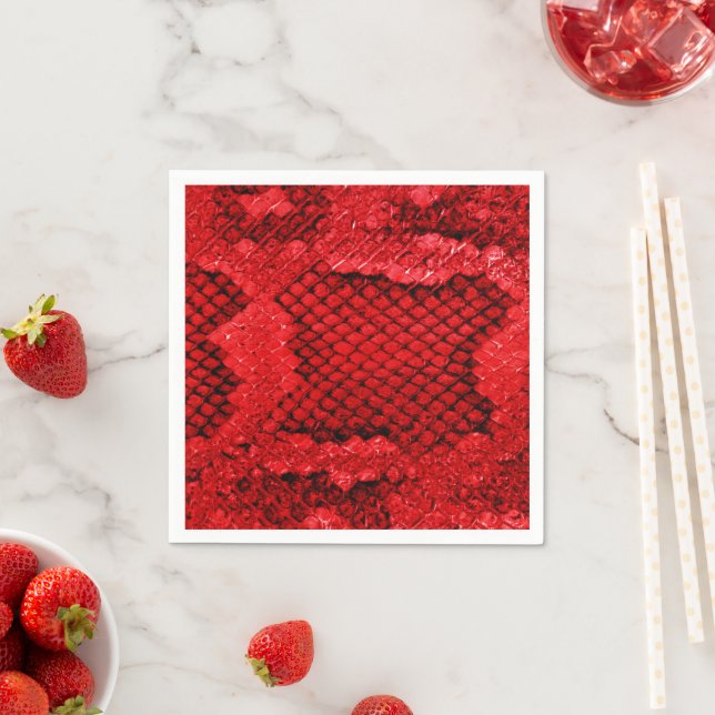 Bold exotic snake skin print texture pattern red napkin (Insitu)