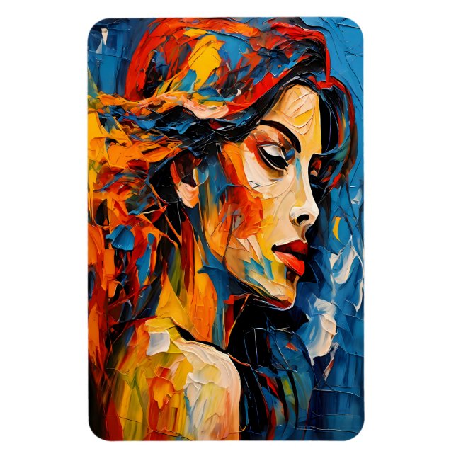 Bold Expressionist Female Portrait Abstract Art Magnet (Vertical)