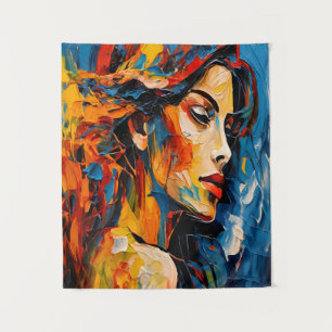 Bold Expressionist Female Portrait Abstract Art Tapestry
