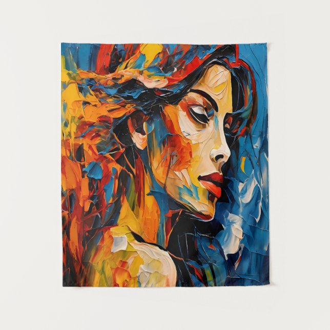 Bold Expressionist Female Portrait Abstract Art Tapestry (Front)