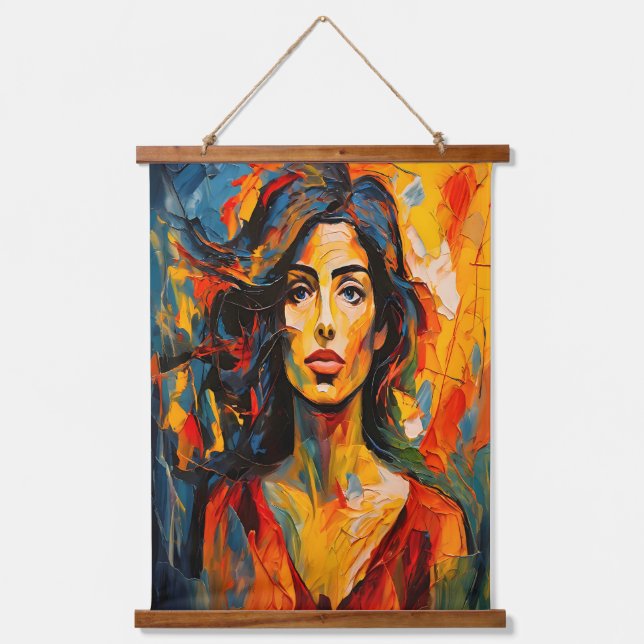 Bold Expressionist Woman Abstract Portrait Art Hanging Tapestry (Front)