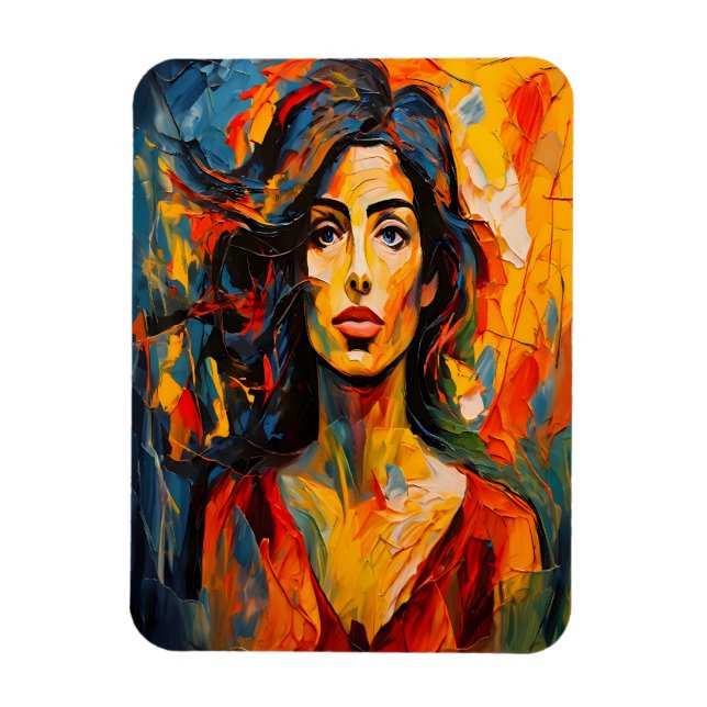 Bold Expressionist Woman Abstract Portrait Art Magnet (Vertical)