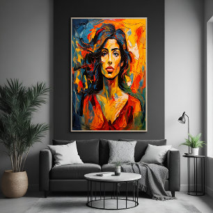 Bold Expressionist Woman Abstract Portrait Art Poster