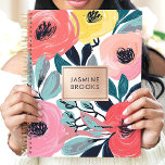 Bold Expressive Floral Custom Name Planner<br><div class="desc">This vibrant design features expressive florals in bold shades of coral, yellow, pink, and teal, accented with lively brushstrokes and a sleek rose gold nameplate. The personalised touch makes it perfect for students, professionals, or anyone who loves colourful and artistic designs. Ideal for organising daily tasks, journalling, or planning with...</div>