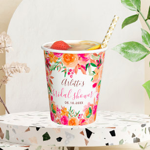 Bold fall floral watercolor chic bridal shower paper cups