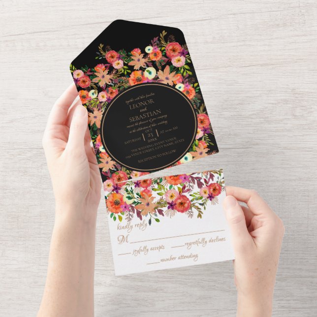 Bold Fall Floral Wedding All in One Invitation (Tearaway)